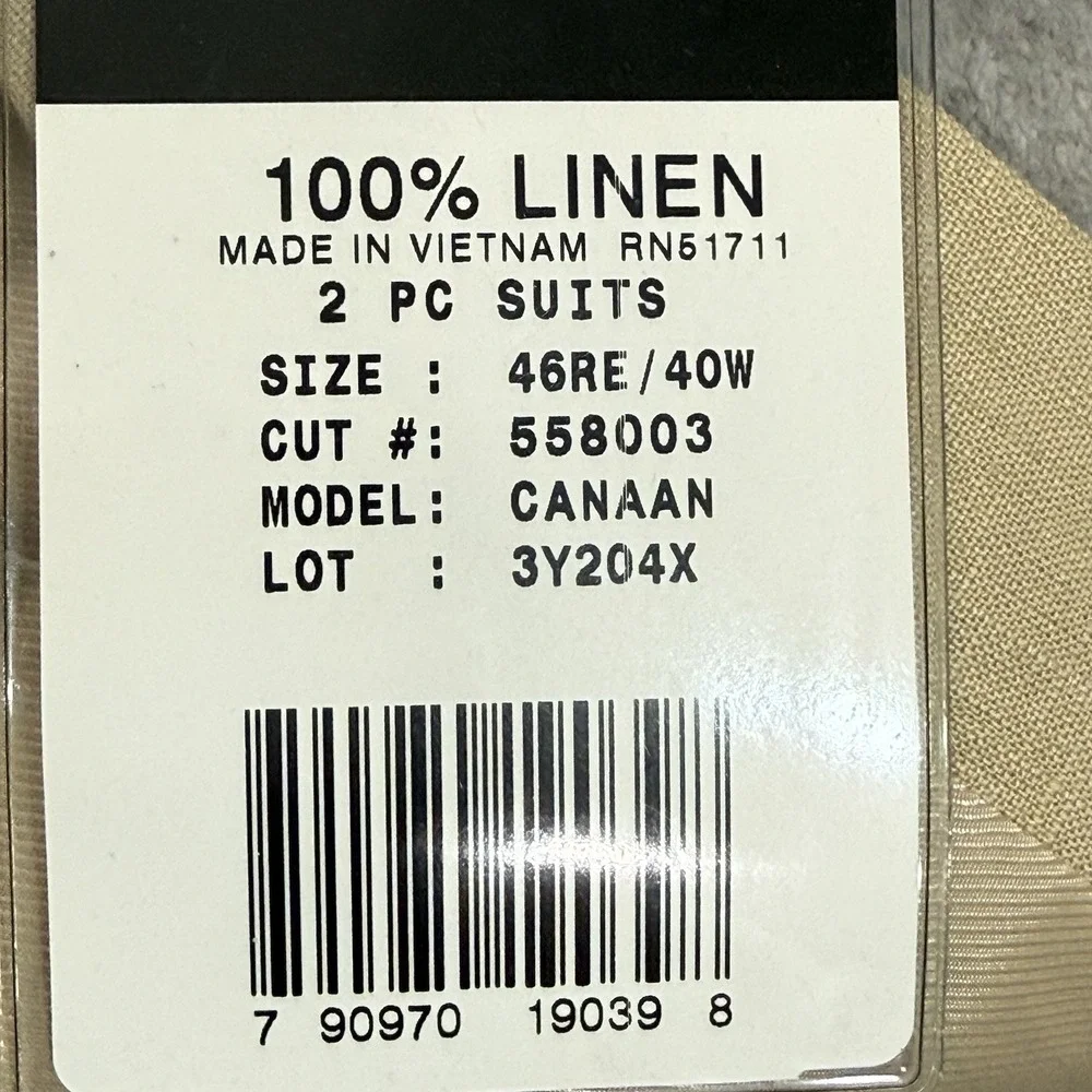 Andrew Fezza Canaan Mens Size 46R 40W 100% Linen 2 Piece Suit Beige Tan NWT